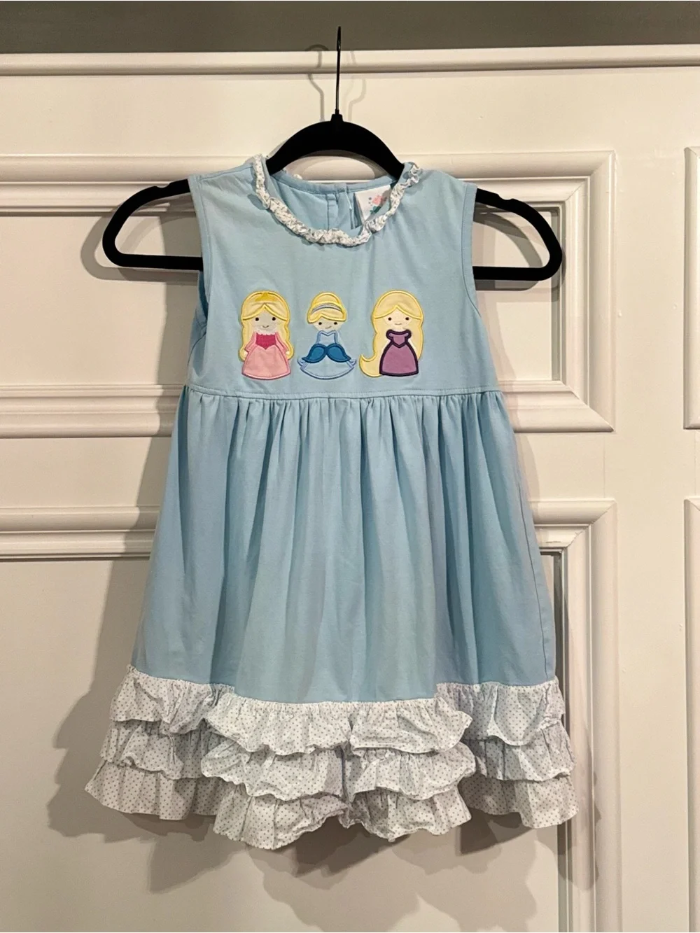 Stitchy Fish Size 6 Disney Princess Applique Ruffle Dress Blue